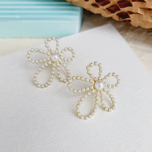 Korean Trendy Pearl Flower Stud Earrings