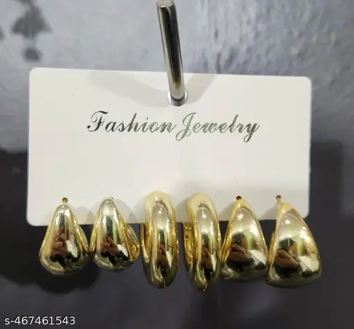 3 Pairs Gold Chunky Earrings Combo